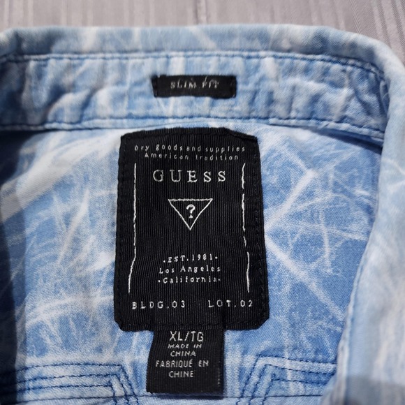 Guess Mens XL Blue Abstract Print Shirt Slim Fit - Picture 5 of 11